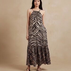 Banana Republic Heritage 100% Silk Safari Zebra Canna Maxi Dress with Pockets
